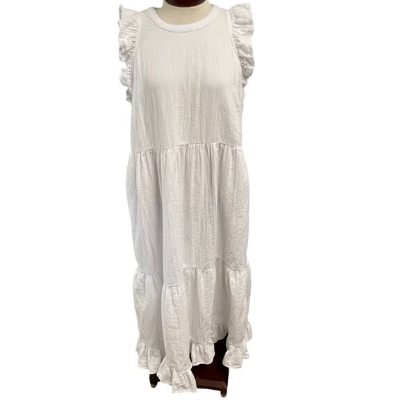 Universal Thread White Tiered Ruffle Dress Sz Large White Beach Prairie Boho - Picture 1 of 5